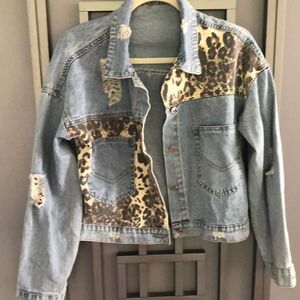 Vintage Classic jeans leopard and denim jean jacket size M